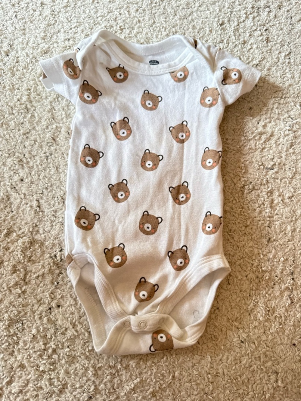 Baby Bear Print One-Piece Bodysuit - White and Brown